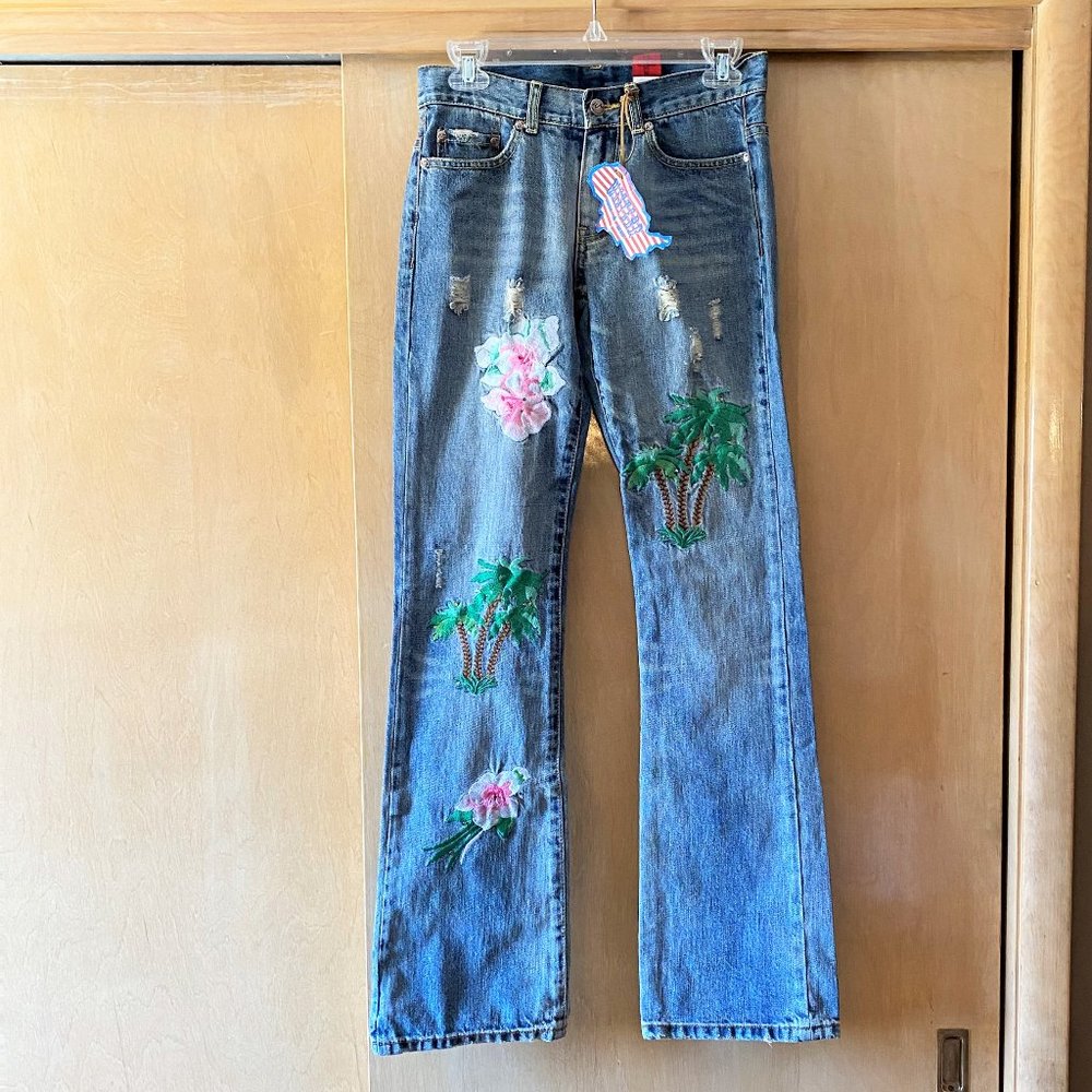 NWT Sz 26 Western Denim Bank Palm Trees Light Wash
